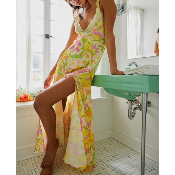 NWT Free People Floral Maxi Dress - Yellow and Pink - Picture 1 of 10